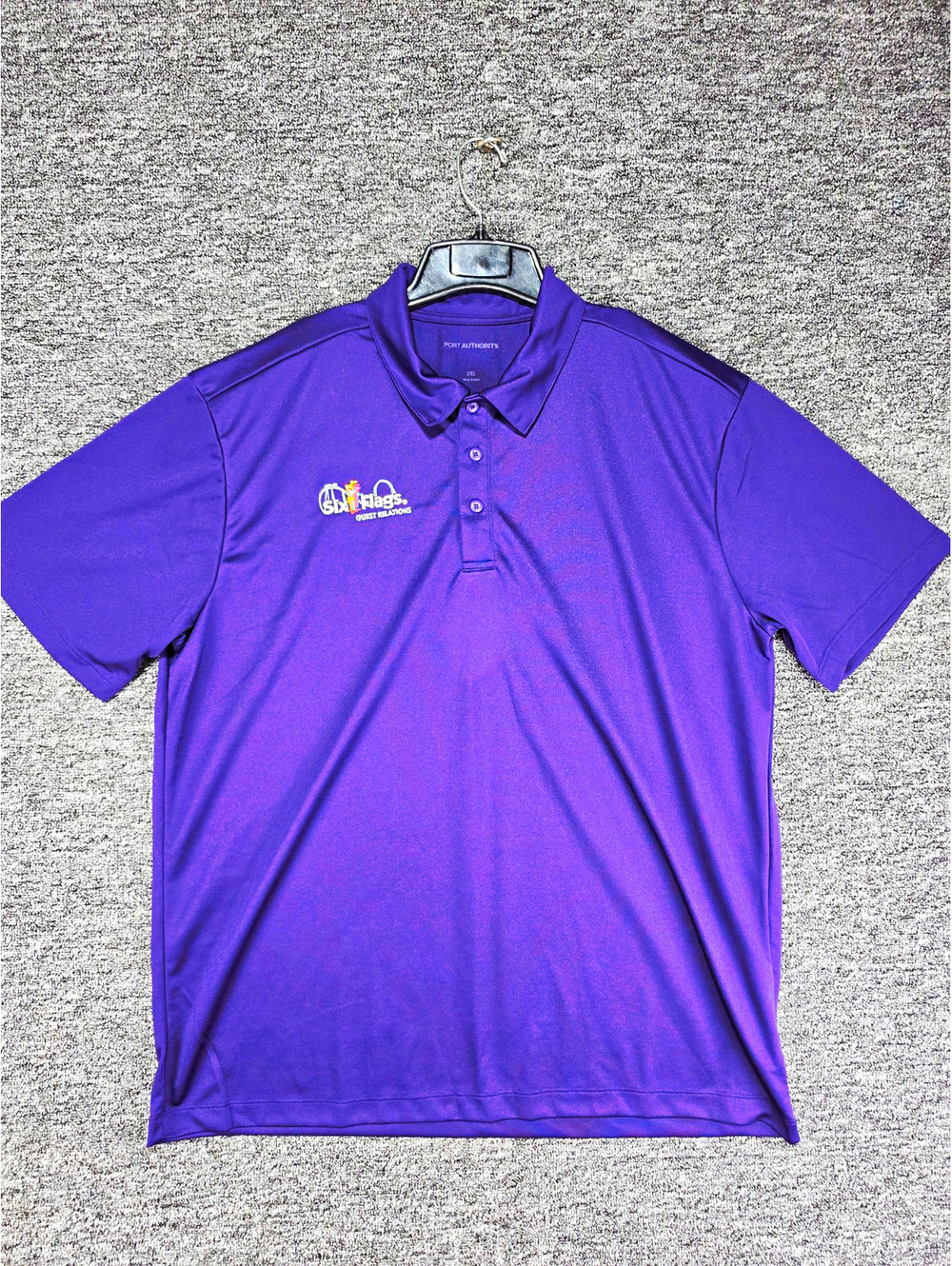 Port Authority Purple Polyester Polo Shirt SS Men’s 2XL Six Flags Embroidered